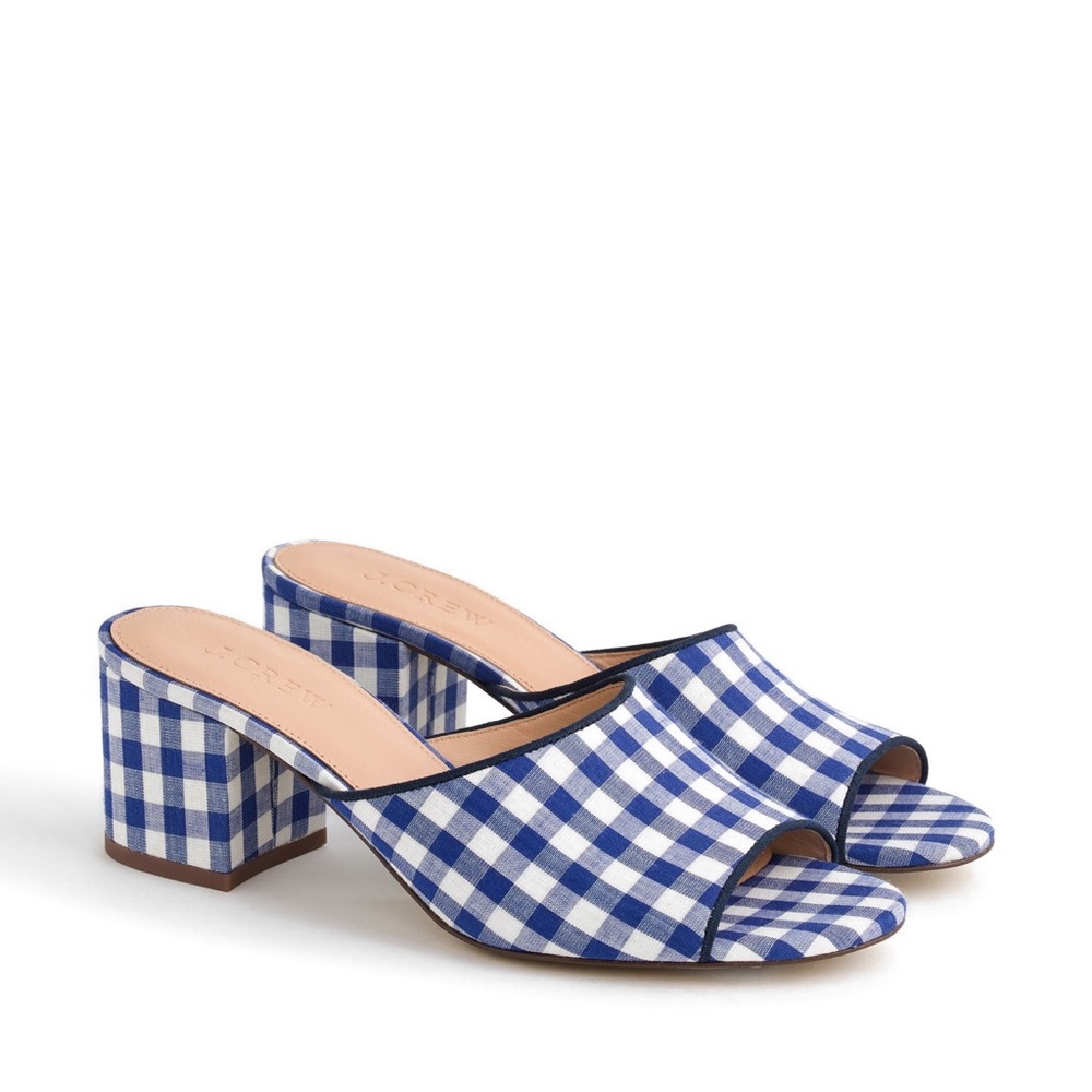 NIB J. Crew All Day Block Heel in Blue Gingham